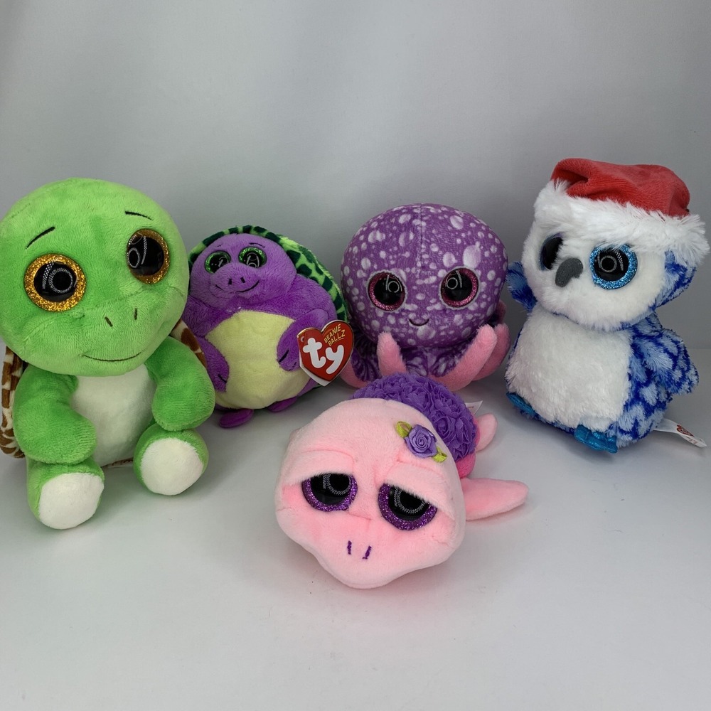 Ty Beanie Baby Lot Qty 5 *No Tag/Damaged Tag* Ballz & Boos Turtles Owl Octopus